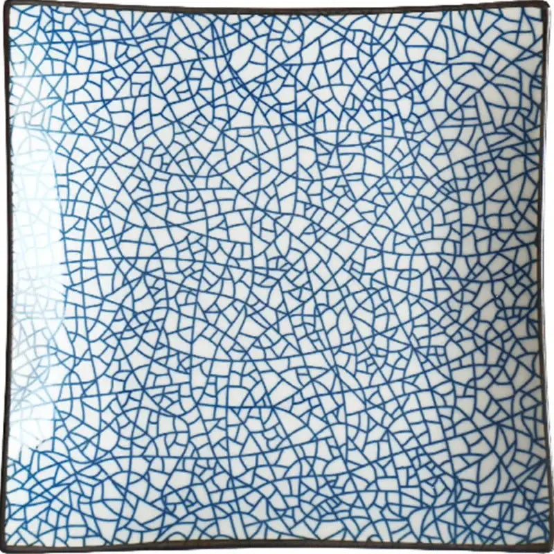 Blue and white crackle glaze porcelain square dinner plate dining room