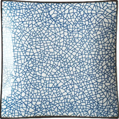 Blue and white crackle glaze porcelain square dinner plate dining room