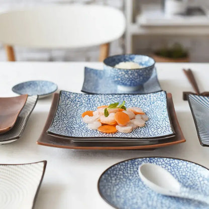 Blue and white crackle glaze porcelain square dinner plate dining room