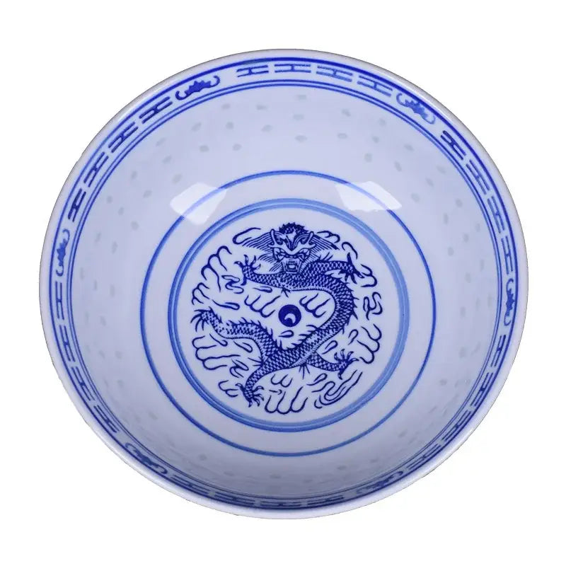 Blue and white dragon pattern porcelain ramen bowl dining room