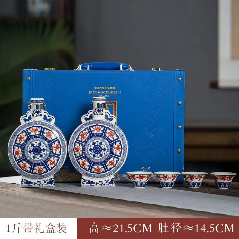 Blue and white eight treasures ceramic vase living room ornament