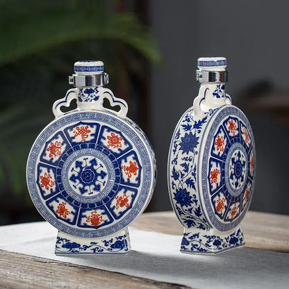 Blue and white eight treasures ceramic vase living room ornament