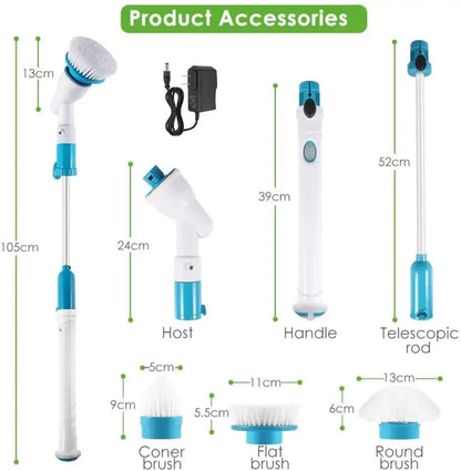 Blue and white electric spin scrubber brush for bathroom cleaning
