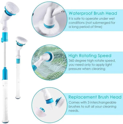 Blue and white electric spin scrubber brush for bathroom cleaning