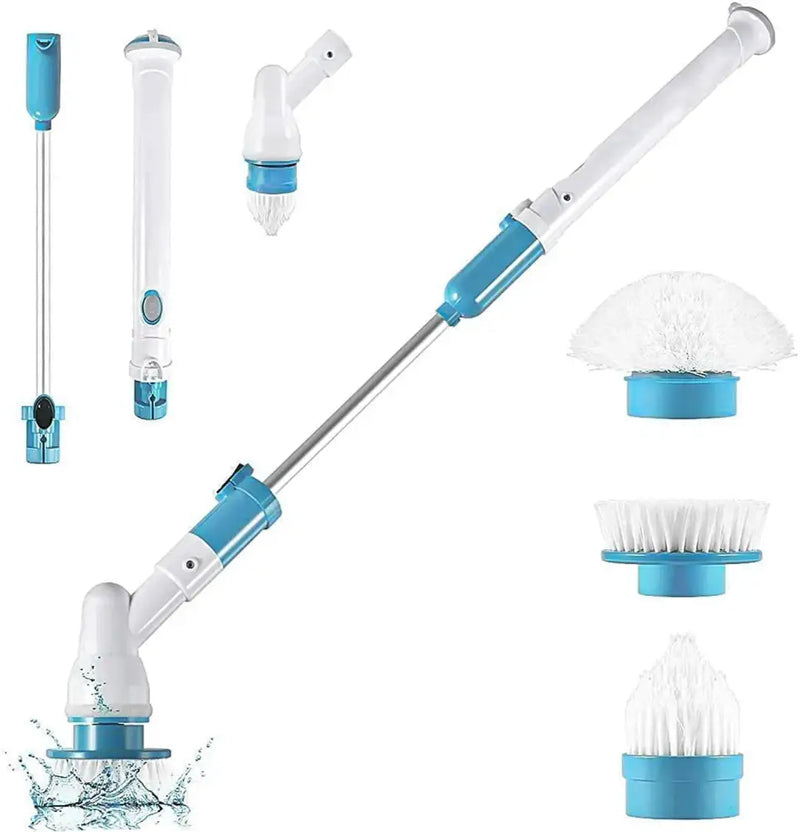 Blue and white electric spin scrubber brush for bathroom cleaning