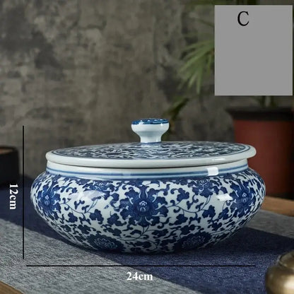 Blue and white floral ceramic tea caddy jar set – living room decor