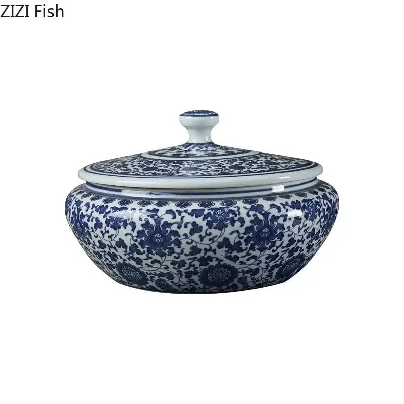 Blue and white floral ceramic tea caddy jar set – living room decor