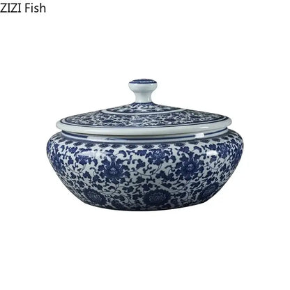 Blue and white floral ceramic tea caddy jar set – living room decor
