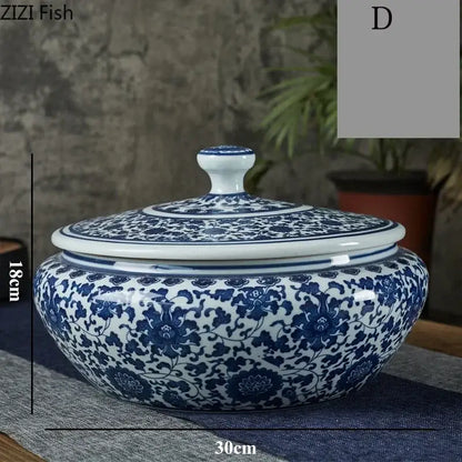 Blue and white floral ceramic tea caddy jar set – living room decor