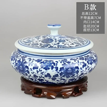 Blue and white floral ceramic tea caddy jar set – living room decor