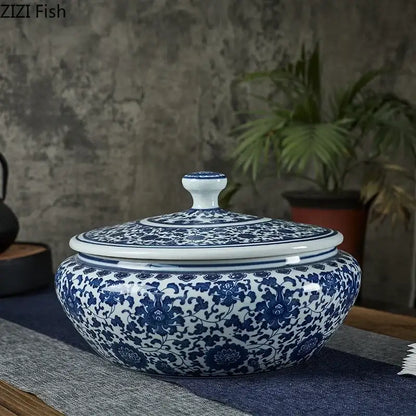 Blue and white floral ceramic tea caddy jar set – living room decor