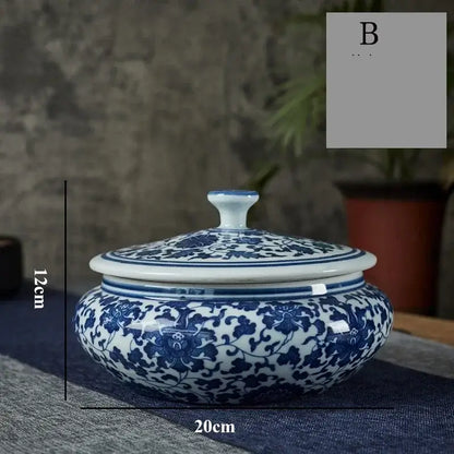 Blue and white floral ceramic tea caddy jar set – living room decor