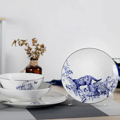 Blue and white floral porcelain kitchenware dining experience set