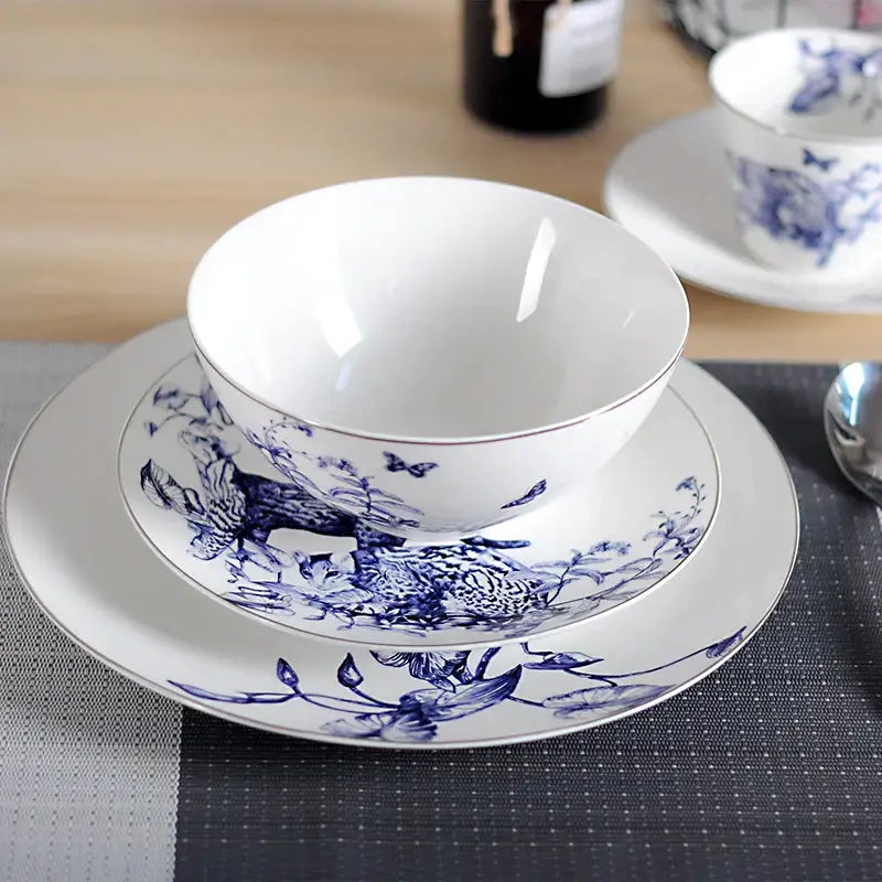 Blue and white floral porcelain kitchenware dining experience set