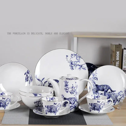 Blue and white floral porcelain kitchenware dining experience set