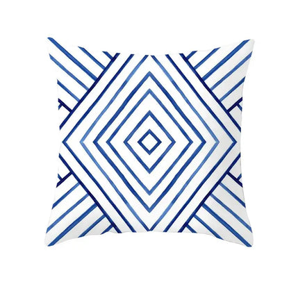 Blue and white geometric heart round cushion cover living room decor