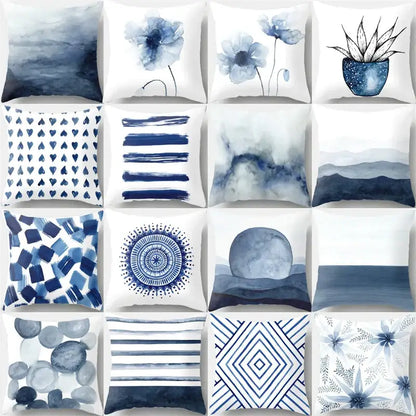 Blue and white geometric heart round cushion cover living room decor