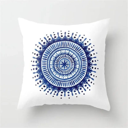 Blue and white geometric heart round cushion cover living room decor