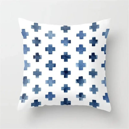 Blue and white geometric heart round cushion cover living room decor