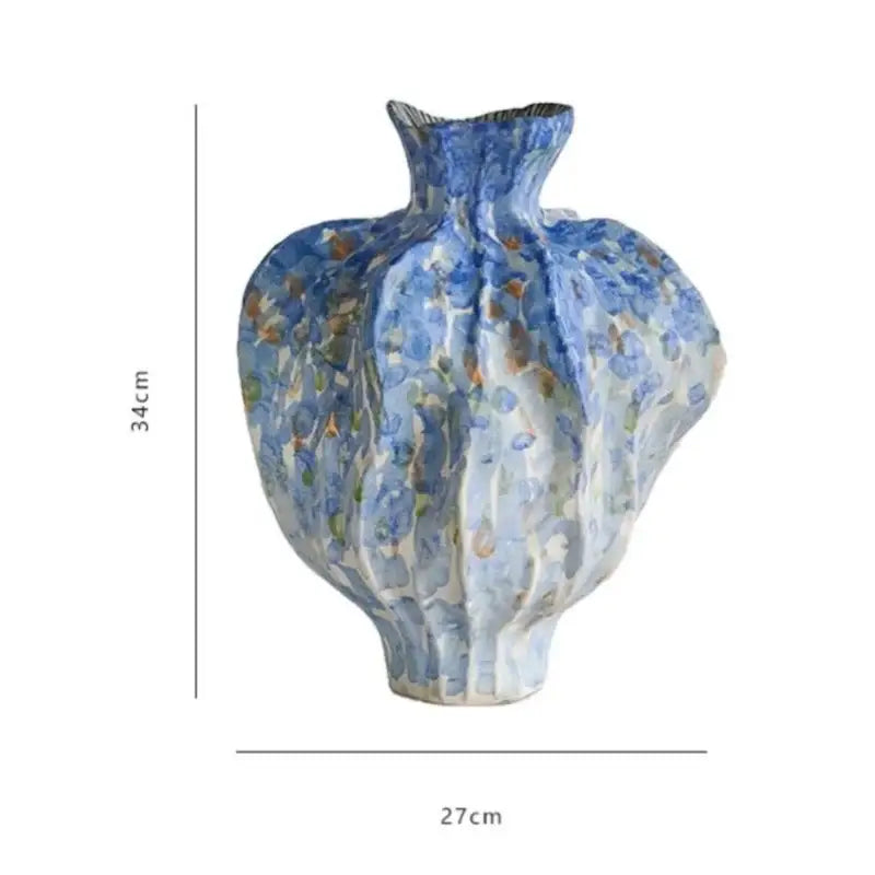 Blue and white irregular porcelain tulip vase living room decor