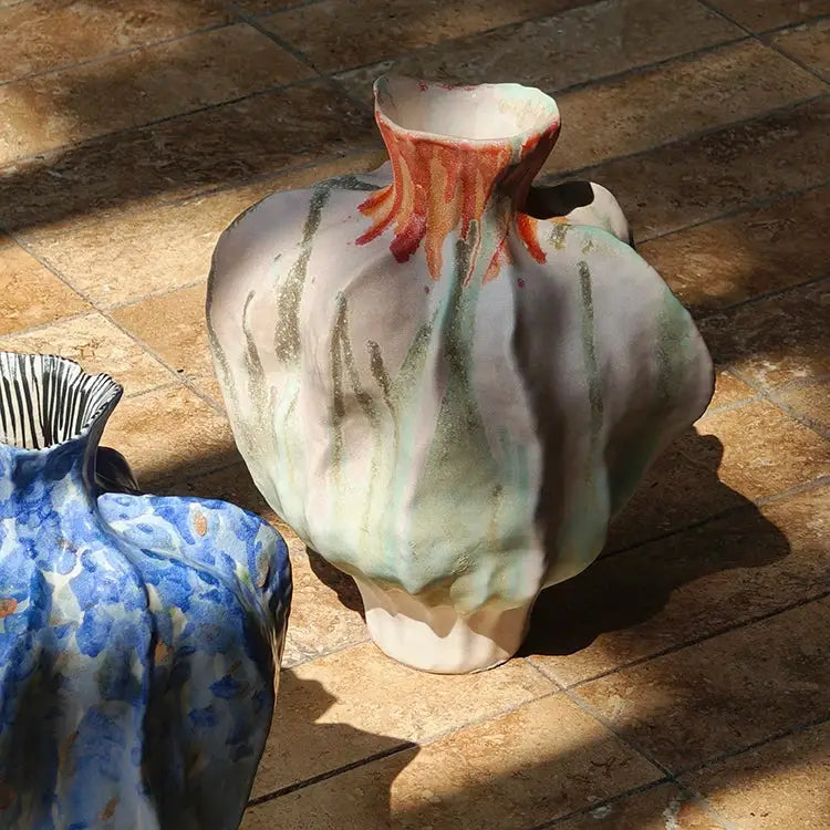 Blue and white irregular porcelain tulip vase living room decor