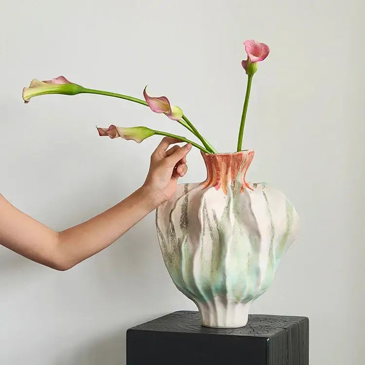 Blue and white irregular porcelain tulip vase living room decor