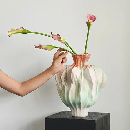 Blue and white irregular porcelain tulip vase living room decor