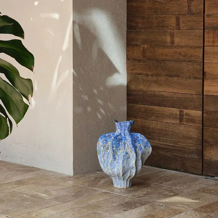Blue and white irregular porcelain tulip vase living room decor