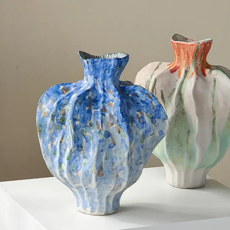Blue and white irregular porcelain tulip vase living room decor
