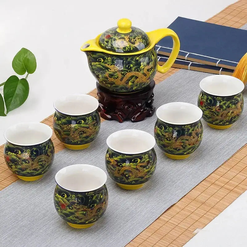 Blue and white landscape double ceramic teaware set for dining room