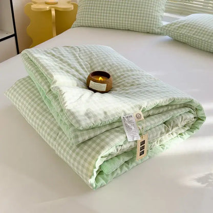 Blue and white plaid cotton summer quilt bedroom soybean fiber comforter