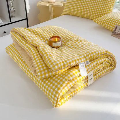 Blue and white plaid cotton summer quilt bedroom soybean fiber comforter