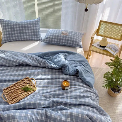 Blue and white plaid cotton summer quilt bedroom soybean fiber comforter