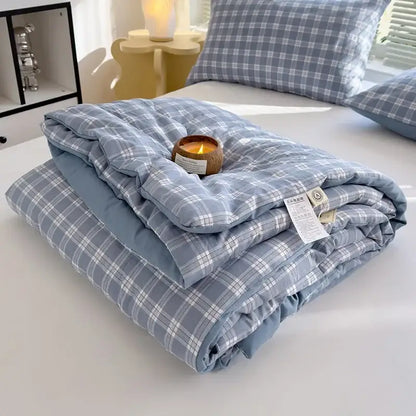 Blue and white plaid cotton summer quilt soybean fiber filling bedroom