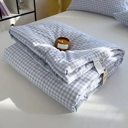 Blue and white plaid cotton summer quilt soybean fiber filling bedroom