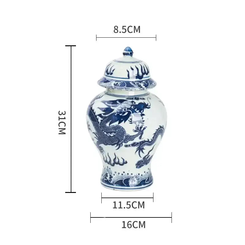 Blue and white porcelain dragon ginger jar dining room storage pot