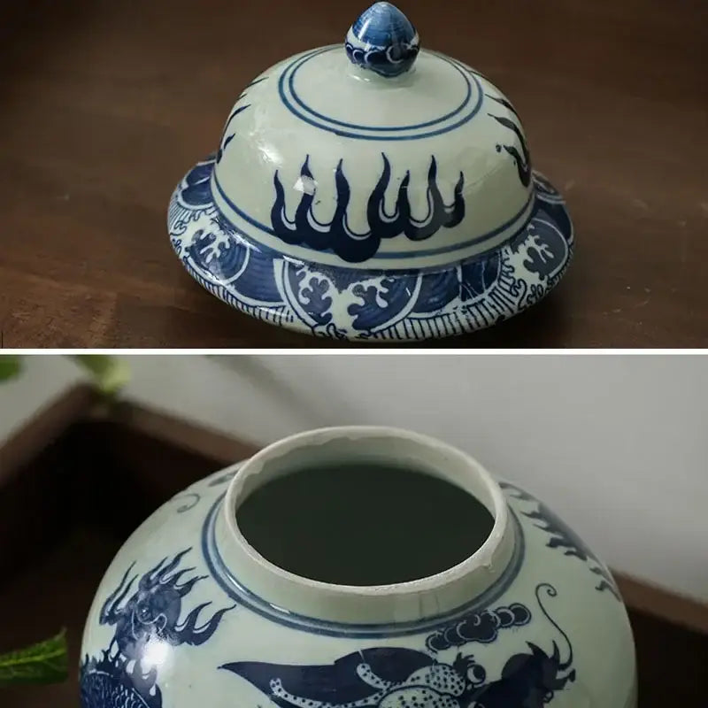 Blue and white porcelain dragon ginger jar dining room storage pot
