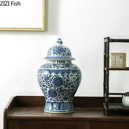 Blue and white porcelain dragon ginger jar dining room storage pot