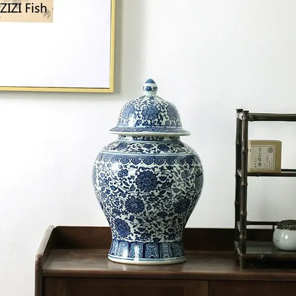Blue and white porcelain dragon ginger jar dining room storage pot