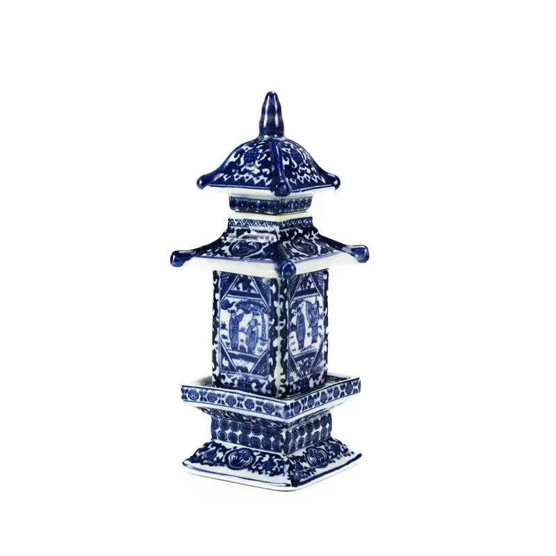 Blue and white porcelain layered pagoda vase living room decor