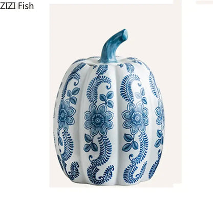 Blue and white porcelain pumpkin vase living room floral decor
