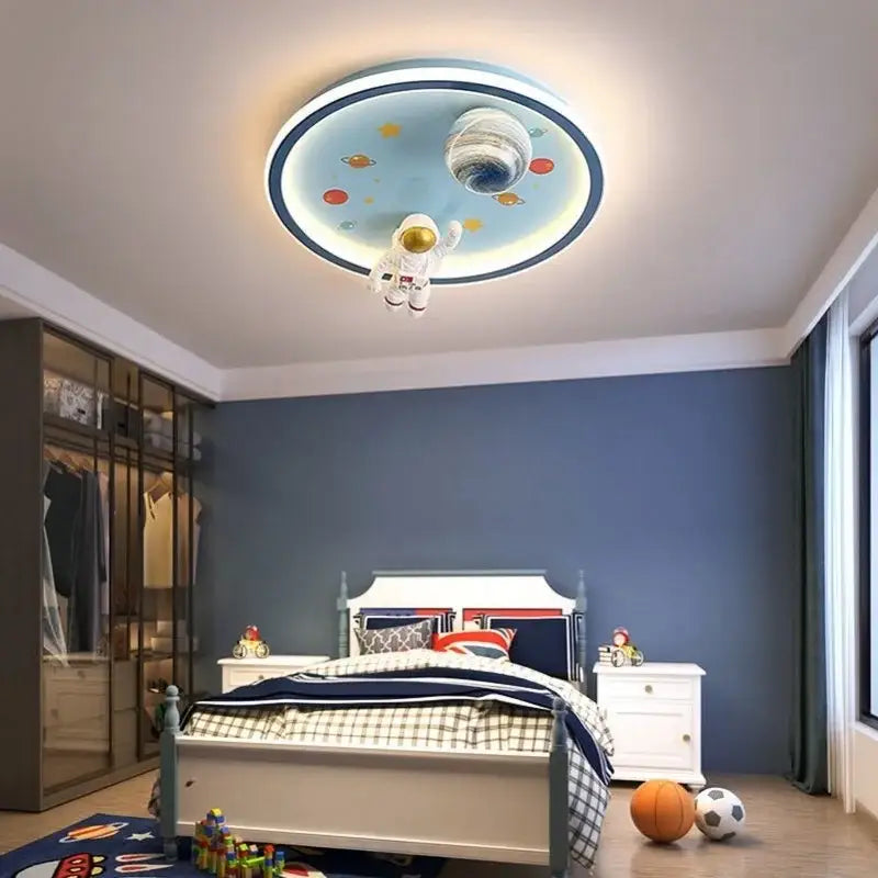 Blue and white space led cartoon chandelier kids bedroom ceiling light
