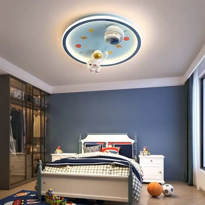 Blue and white space led cartoon chandelier kids bedroom ceiling light