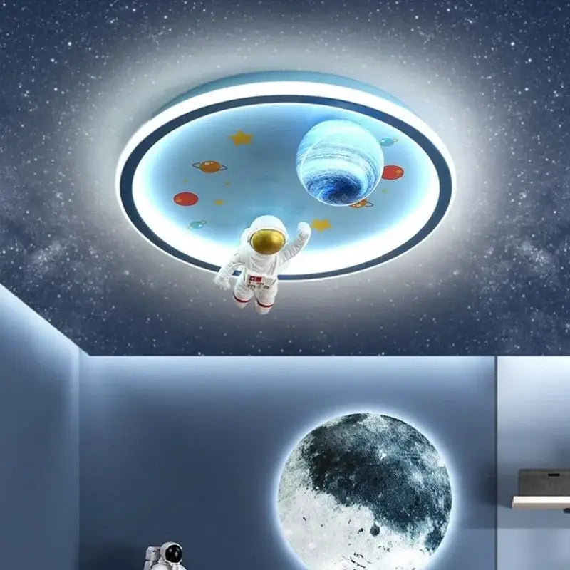 Blue and white space led cartoon chandelier kids bedroom ceiling light