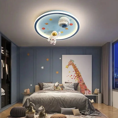 Blue and white space led cartoon chandelier kids bedroom ceiling light