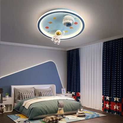 Blue and white space led cartoon chandelier kids bedroom ceiling light