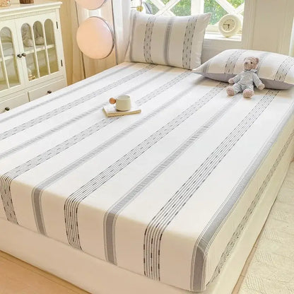 Blue and white striped cotton jacquard fitted sheet set bedroom