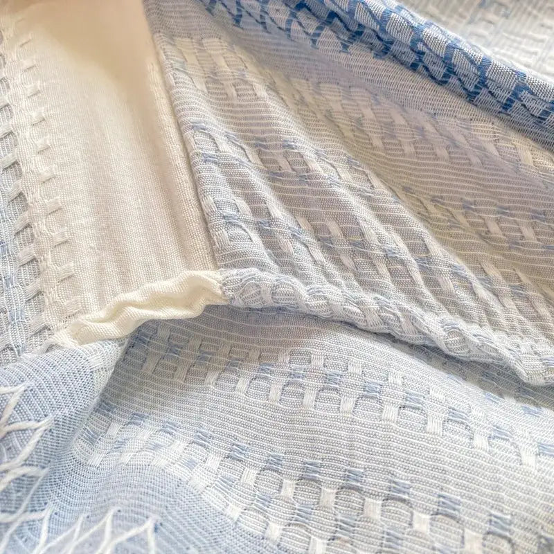 Blue and white striped cotton jacquard fitted sheet set bedroom