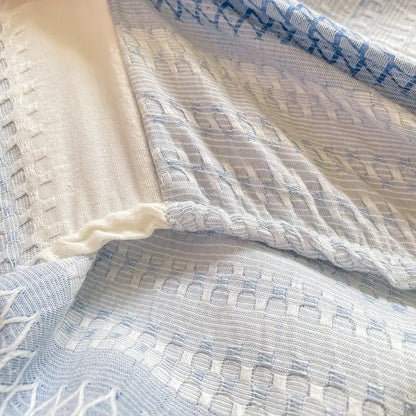 Blue and white striped cotton jacquard fitted sheet set bedroom