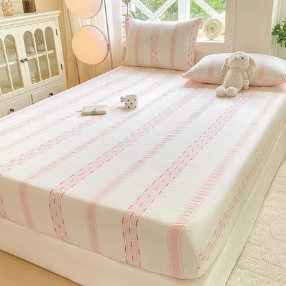 Blue and white striped cotton jacquard fitted sheet set bedroom